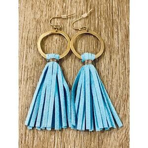 Blue Leather Tassel Earrings